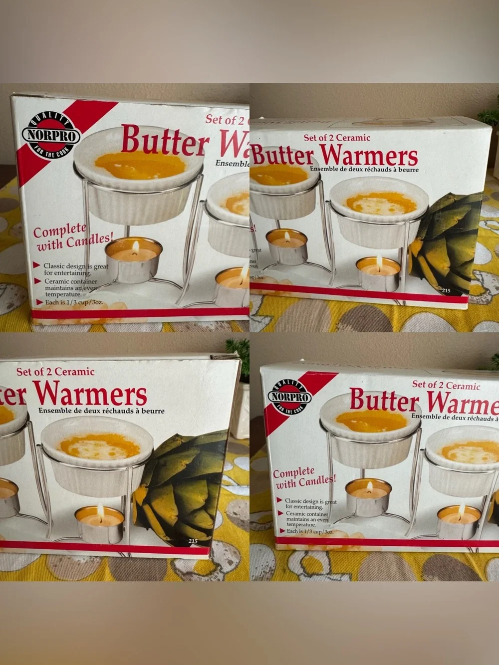 NorPro NIB Set of 2 Ceramic Butter Warmers with candles